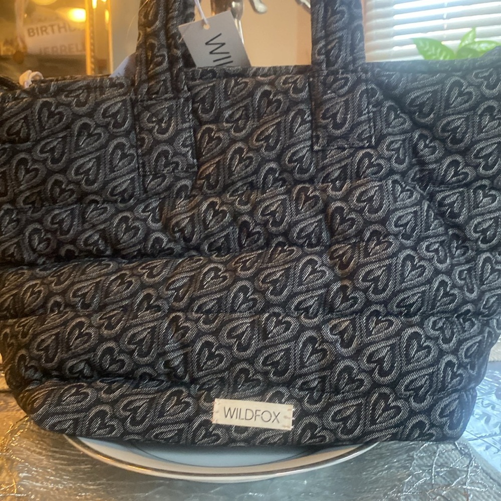 WILDFOX Black denim Heart Pattern Tote Bag! - Picture 9 of 11